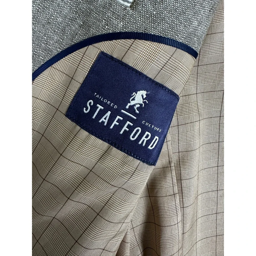 Stafford Sport Coat 44L Long Taupe Gray Brown Linen Cotton Classic Fit Blazer